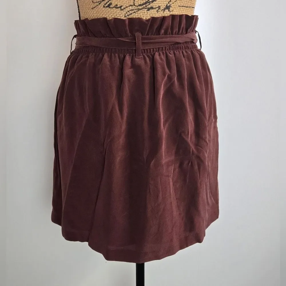 CHASER Silk Skirt Paperbag Elastic Waist Mini Sz Medium NWT Mulberry